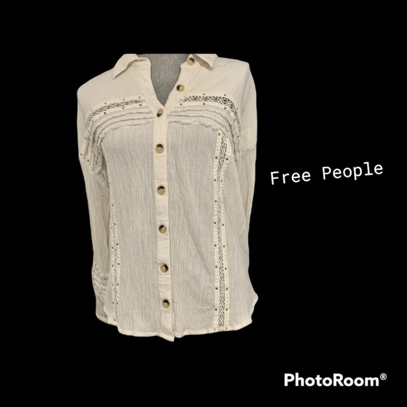 Free People Tops - Beautiful Free People Sz L ivory long sleeve shirt